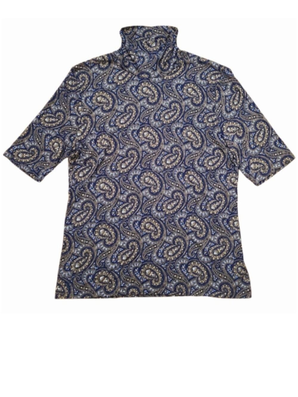 Lauren Ralph Lauren Paisley Mock Neck Top XL Fitted Workwear Office Stretch Knit